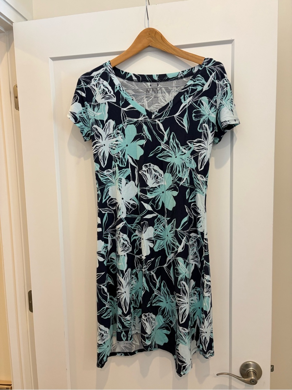 MARC New York Navy and Mint Floral V‑Neck Dress
